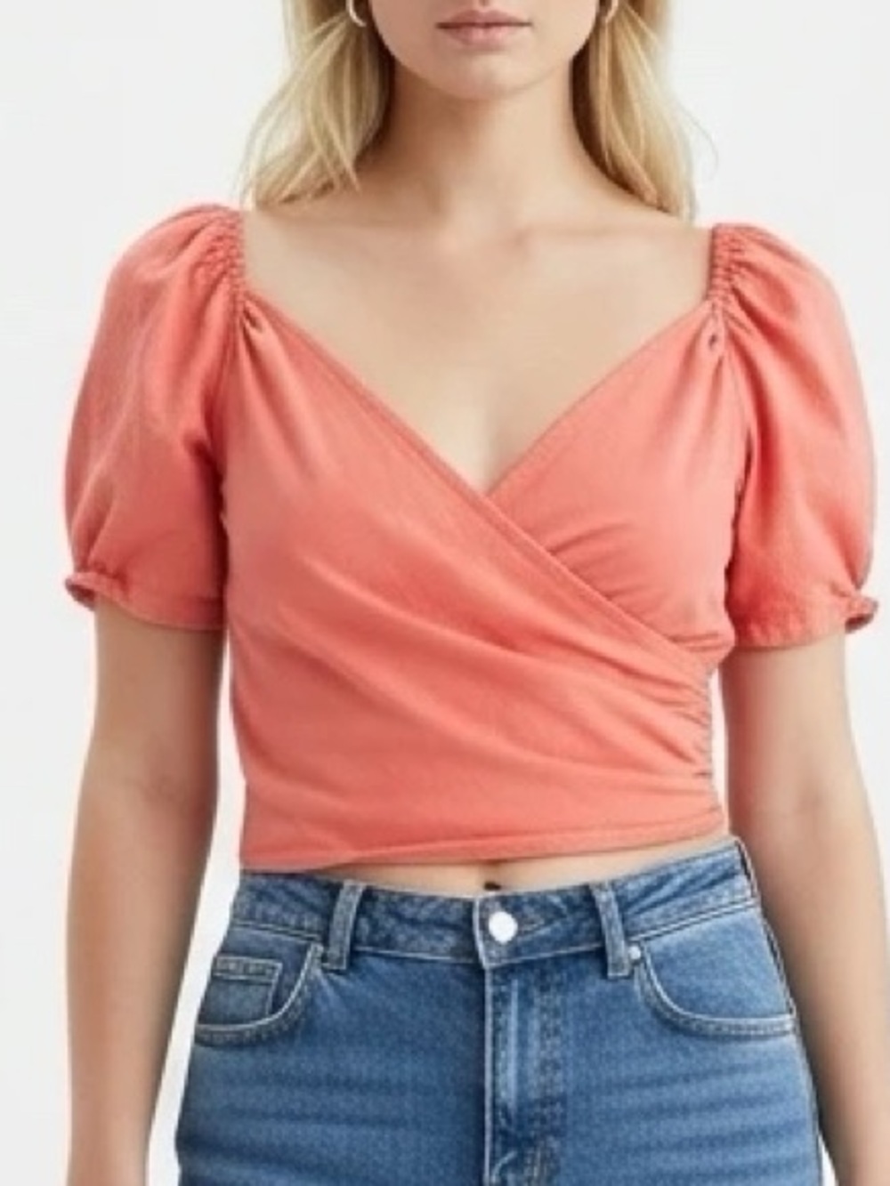 Anthropologie Coral Pink Puff Sleeve Top